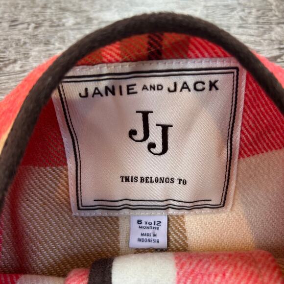 Janie & Jack Baby Plaid Cape Jacket 6–12 Months Red Tan Gold Button Fall Layer - Picture 5 of 8